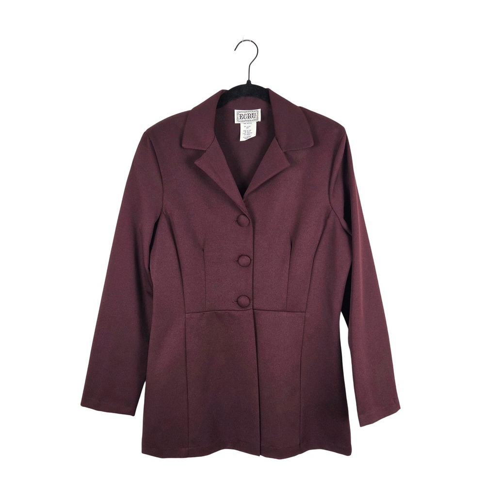 Vintage Ecru Womens Medium Burgundy Plum Half Button Blazer Jacket Career Office